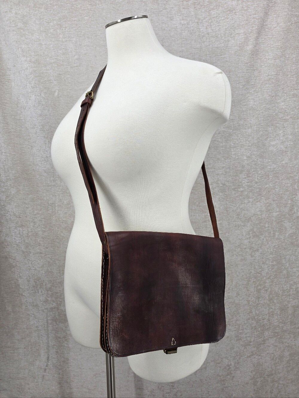 Handmade Vintage Brown Leather Crossbody Messenger Bag